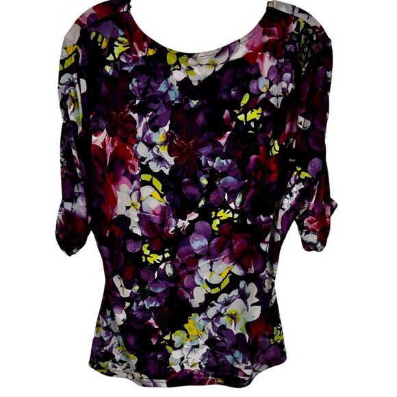 Style & Co  XL Floral Print Top 3/4 Sleeve Purple Multi-Color Polyester Spandex - Picture 2 of 12